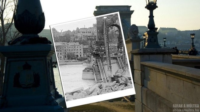 Мост в Будапеште (Венгрия) в 1945 году и в наше время