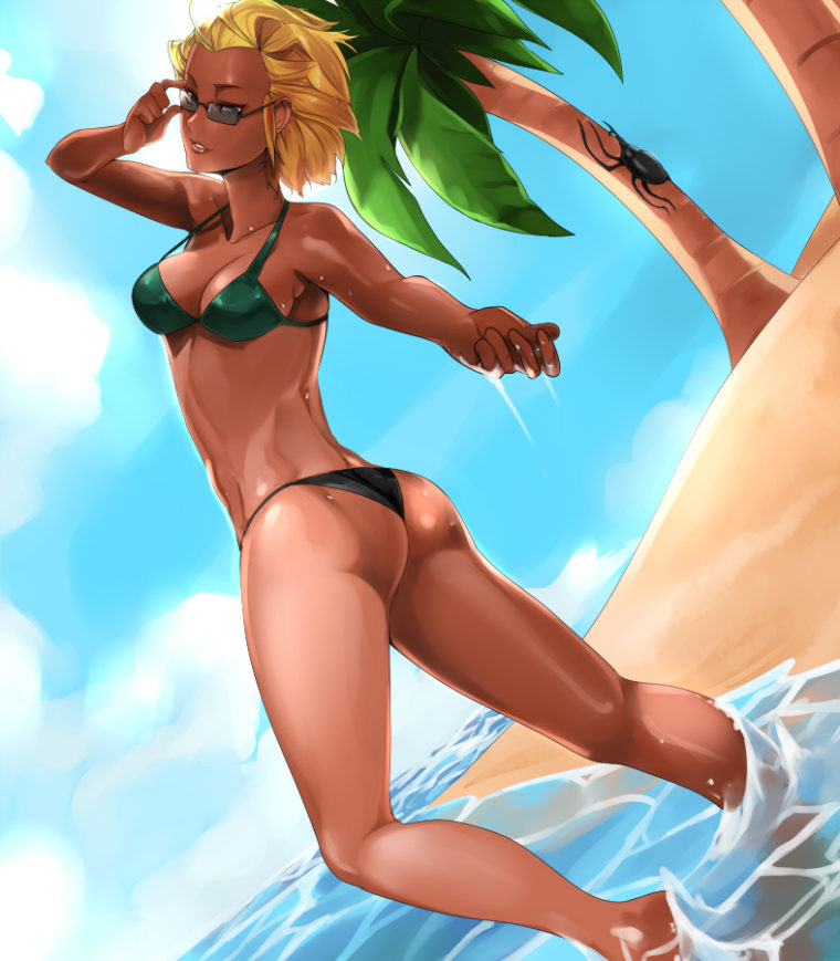 Красивая девушка на пляже карикатура